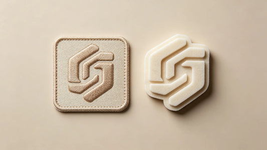 Side by side comparison of identical design flat embroidery and 3D puffy foam patch