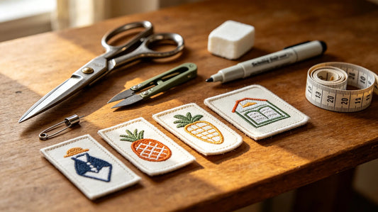 Preparation work including tools and position marking for sewing patches