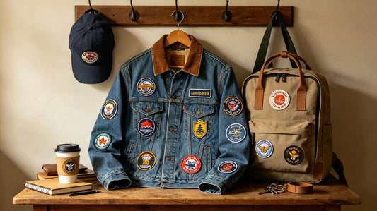 Bulk custom embroidered patches on brand merchandise