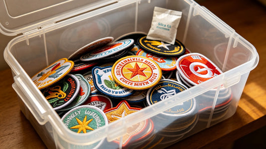 Storing loose custom embroidered patches in airtight container