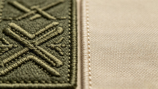 Side-by-side comparison of embroidered patch and woven patch texture