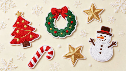 Halloween and Christmas seasonal themed finished patch assortment for holiday retail sales