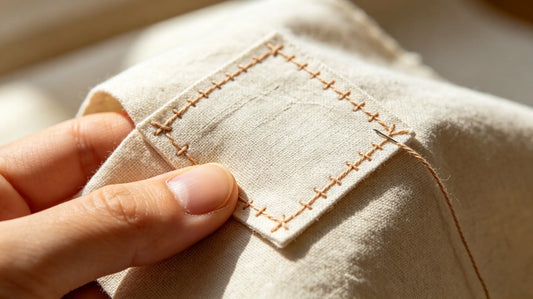 Close-up DIY hand-sewing process for custom sew-on embroidered patch