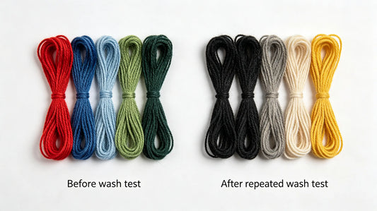 Side-by-side color retention test of premium high-fastness thread vs cheap low-grade thread