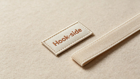 Two‑part hook‑and‑loop system showing rough hook back of custom patch and matching soft loop tape