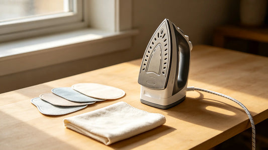 DIY workstation setup for applying custom iron‑on embroidered patches with dry clothing iron