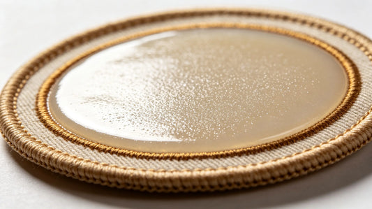 Close‑up view of iron‑on custom embroidered patch with heat‑activated glue backing