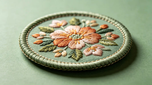 Detailed close‑up showing classic thick merrow stitched border on circular custom embroidered patch