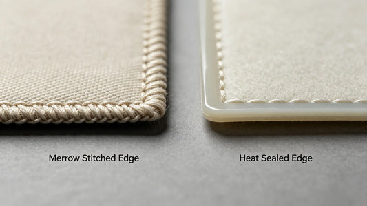 Side-by-side comparison of merrow edge and heat cut edge on patches