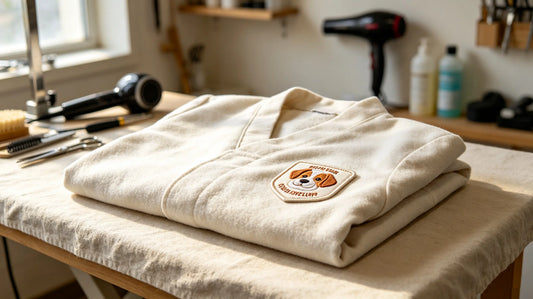 Pet groomer heavy cotton work shirt, custom 3D foam embroidered patch sewn on left chest