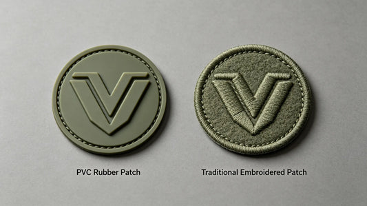Side-by-side comparison of PVC rubber patch and embroidered patch