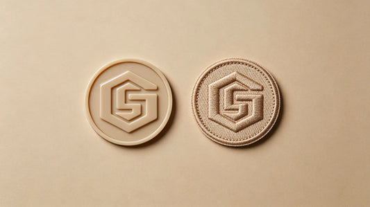 Identical logo made in PVC rubber and embroidered patch craft for direct comparison