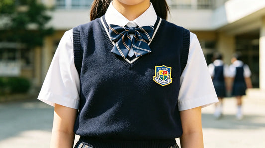 Embroidered patches with school logos worn on student uniforms