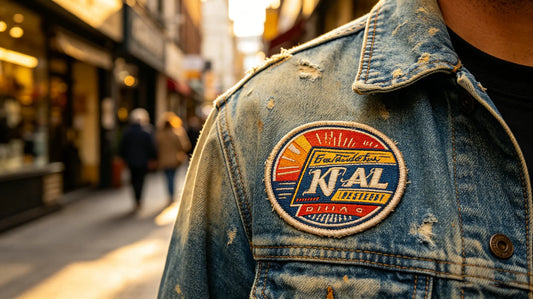 Classic sew on patch on denim jacket for permanent personalized fashion style