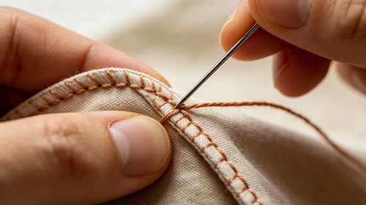 Professional hand stitching custom patch edge for permanent fixed installation