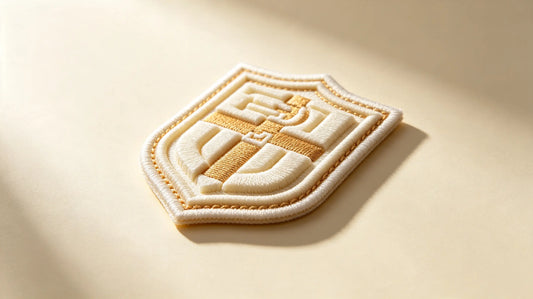 Single vibrant sports team 3D raised foam embroidered patch, bright warm studio product shot, distinct layered embroidery relief.