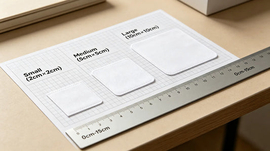 Printed standard patch dimension chart showing common width and height sizes