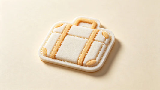 Single fresh travel-themed 3D raised foam embroidered patch, bright warm studio product shot, delicate stereo embroidery texture.