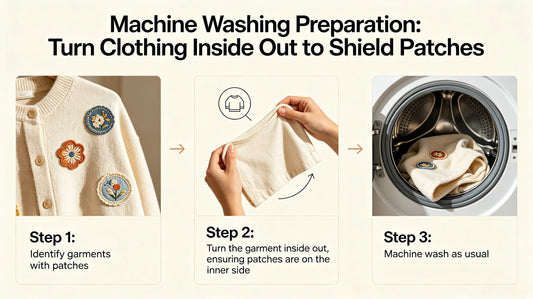 Turn garments inside out to protect patches before putting into washing machine
