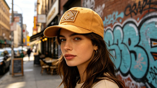 Fine-detail woven patch on baseball cap for brand visibility