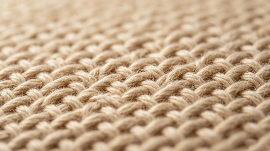 Macro shot of interlaced warp weft yarn texture on high density woven patch