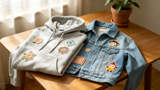 Woven patches applied on thin hoodie and denim jacket daily wear