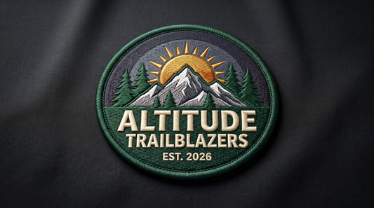 A high-definition professional studio photograph of a single, complete circular 3D embroidered patch with thick, dense raised stitching and dense merrowed borders, presented on a dark textured background with no people present.