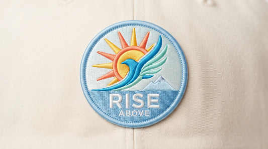 Bright optimistic vector-style embroidered patch for promotional apparel