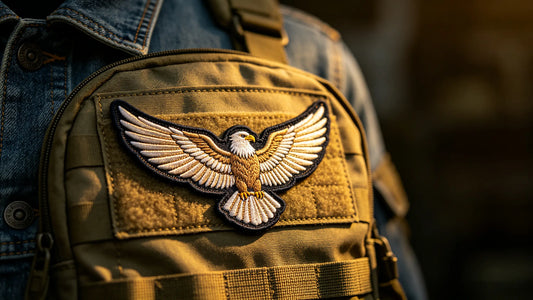 Premium custom embroidered patches applied on a denim jacket