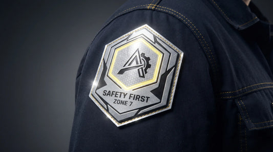 Modern silver grey reflective patch with geometric safety design