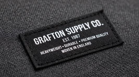 High density 50D damask woven patch showing sharp fine text