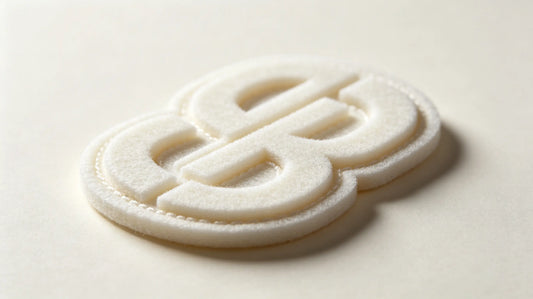 Side view showing obvious raised stereo texture of 3D foam embroidered patch