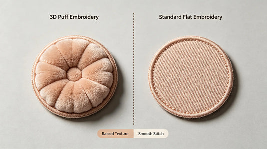Visual depth comparison between raised 3D puff patch and flat standard embroidered patch