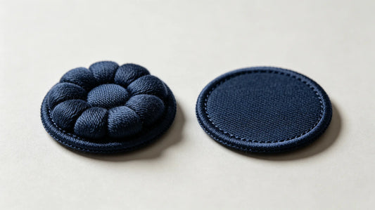 Side profile visual height comparison between raised 3D puff patch and flat embroidered patch