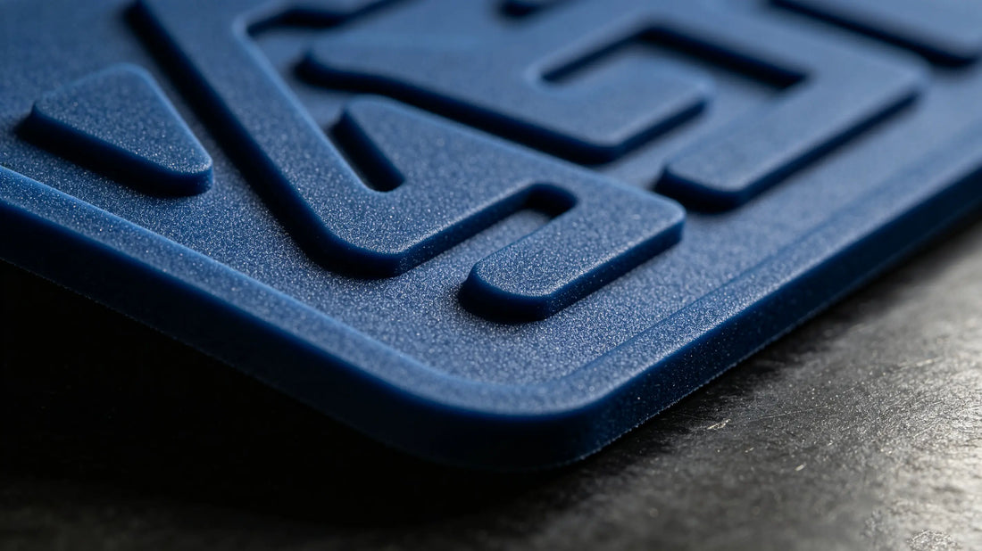 Detailed close‑up of raised 3D texture on custom PVC rubber patch
