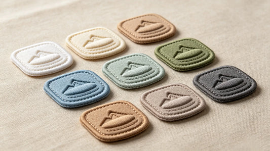 Series of custom 3D Embroidered Patches arranged as collectible souvenirs, distinct thread-wrapped foam raised texture