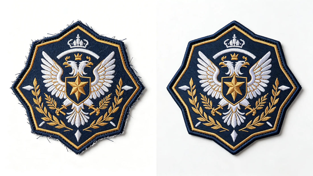 Side-by-side comparison of AI generated patch design and human refined patch artwork