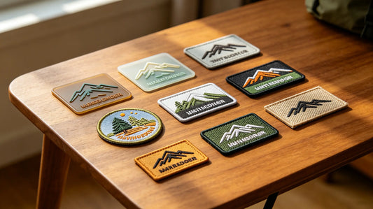 Assorted custom outdoor patches in different materials flat lay