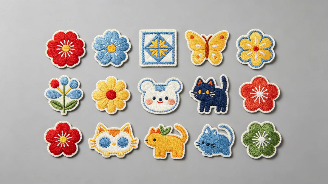 Various embroidered, woven and PVC sew-on patches without adhesive backing