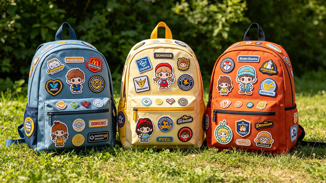 Diverse custom patches decorated on different styles of backpacks