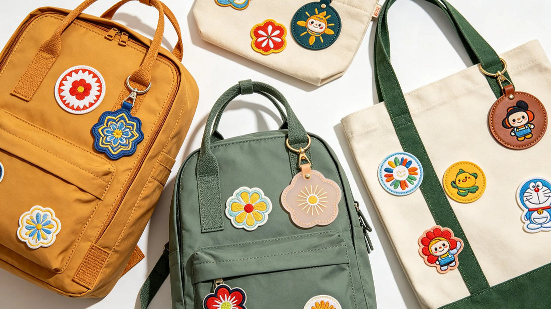 Diverse patches decorated on backpacks, handbags and travel bags