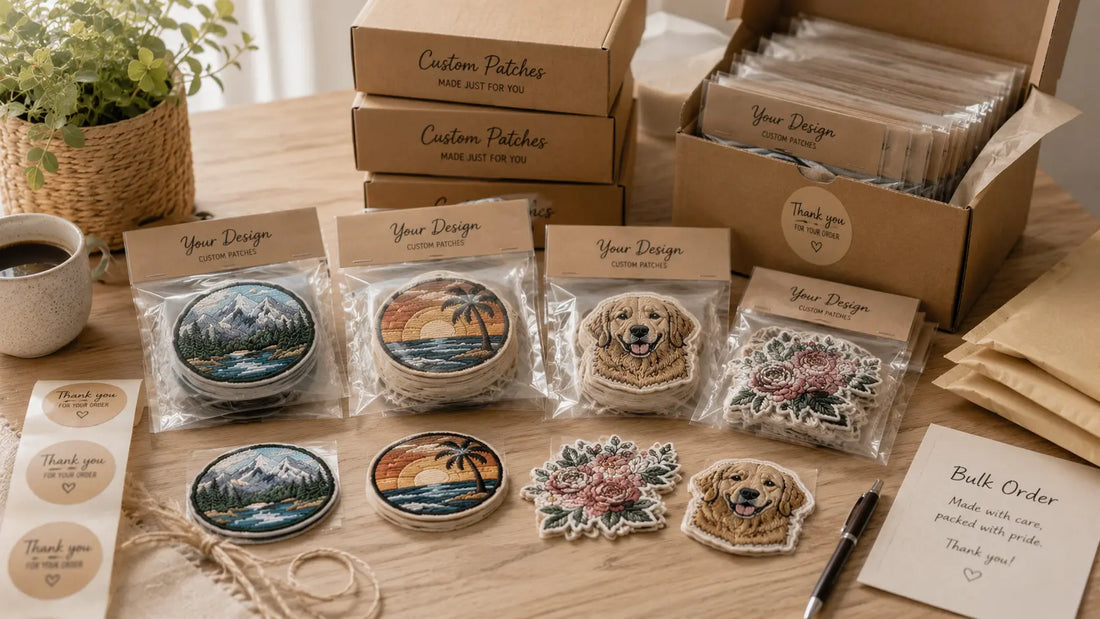 Bulk custom embroidered patches ready for delivery