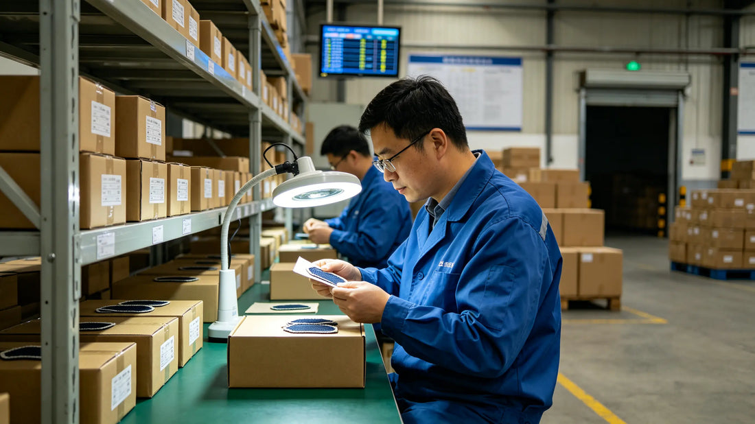 Inspector randomly spot checking bulk finished patches following standardized QC checklist