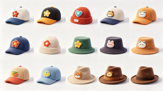 Assorted 3D puff patches designed for baseball caps, beanies and bucket hats