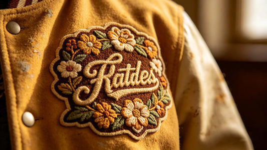 Vintage chenille embroidered patch on letterman jacket for retro fashion