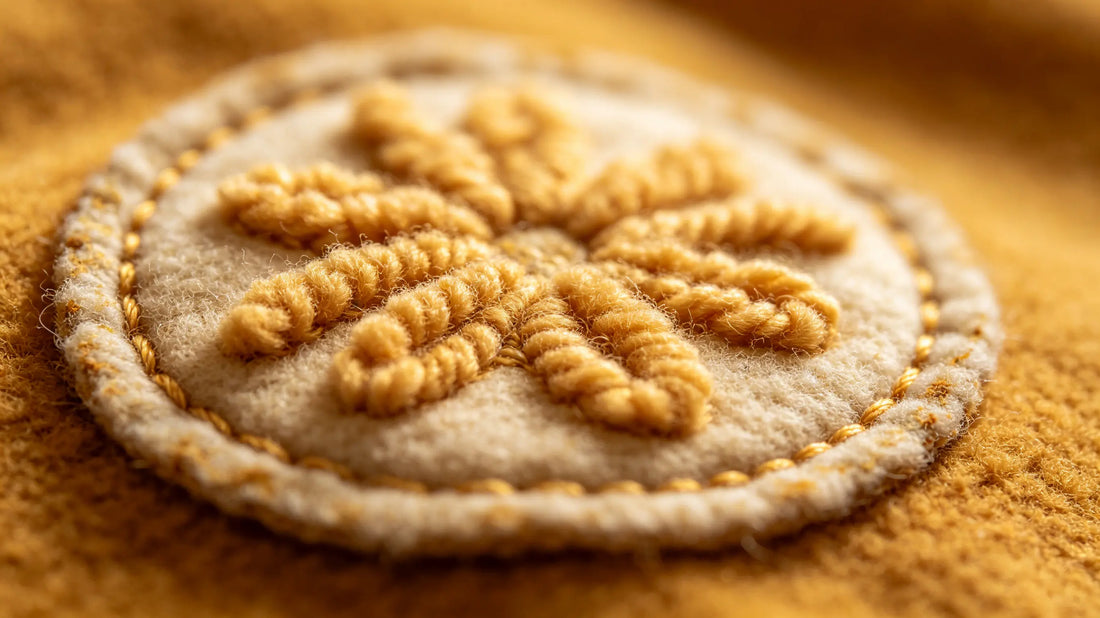 Close-up vintage texture of chenille embroidered patch