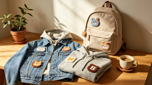 Chenille patches applied on different daily fashion outfits and accessories