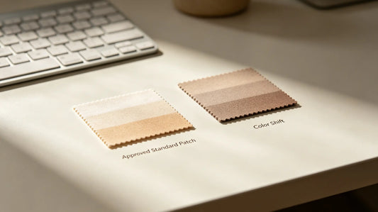 Qualified sample vs off-color defective patch placed side by side for contrast