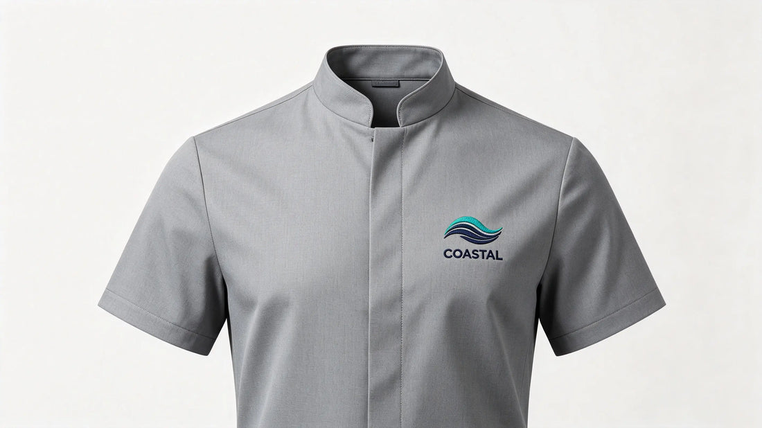 Clean standard placement of custom embroidered patch on corporate staff work uniform