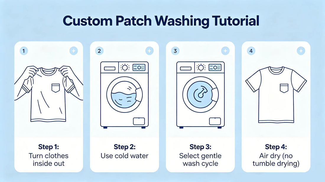 Standard gentle washing process for custom patch decorated garments